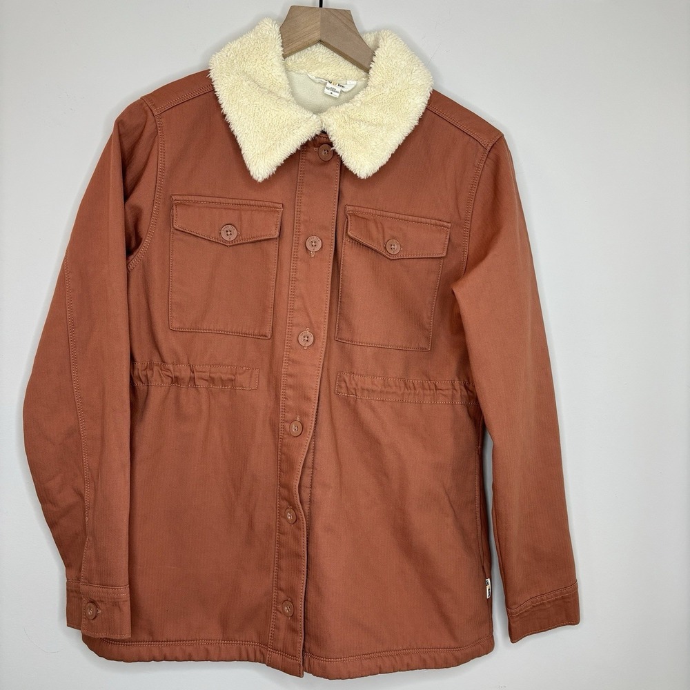 hang Ten Sherpa Collar‎ Lined Utility Jacket Fisherman Small Neutral Canvas Cozy